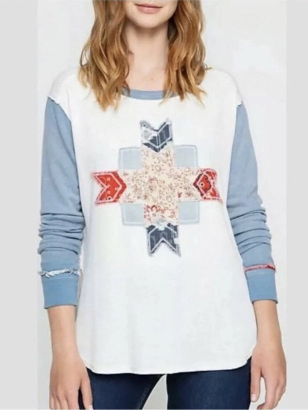 We The Free Lone Star Patchwork Thermal Raglan Sleeves Top